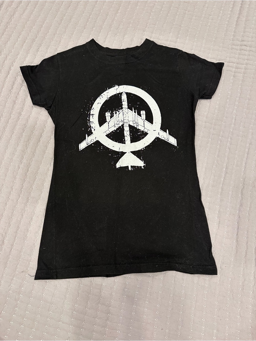 Black Tee with White Peace Plane B1 bomber Graphic